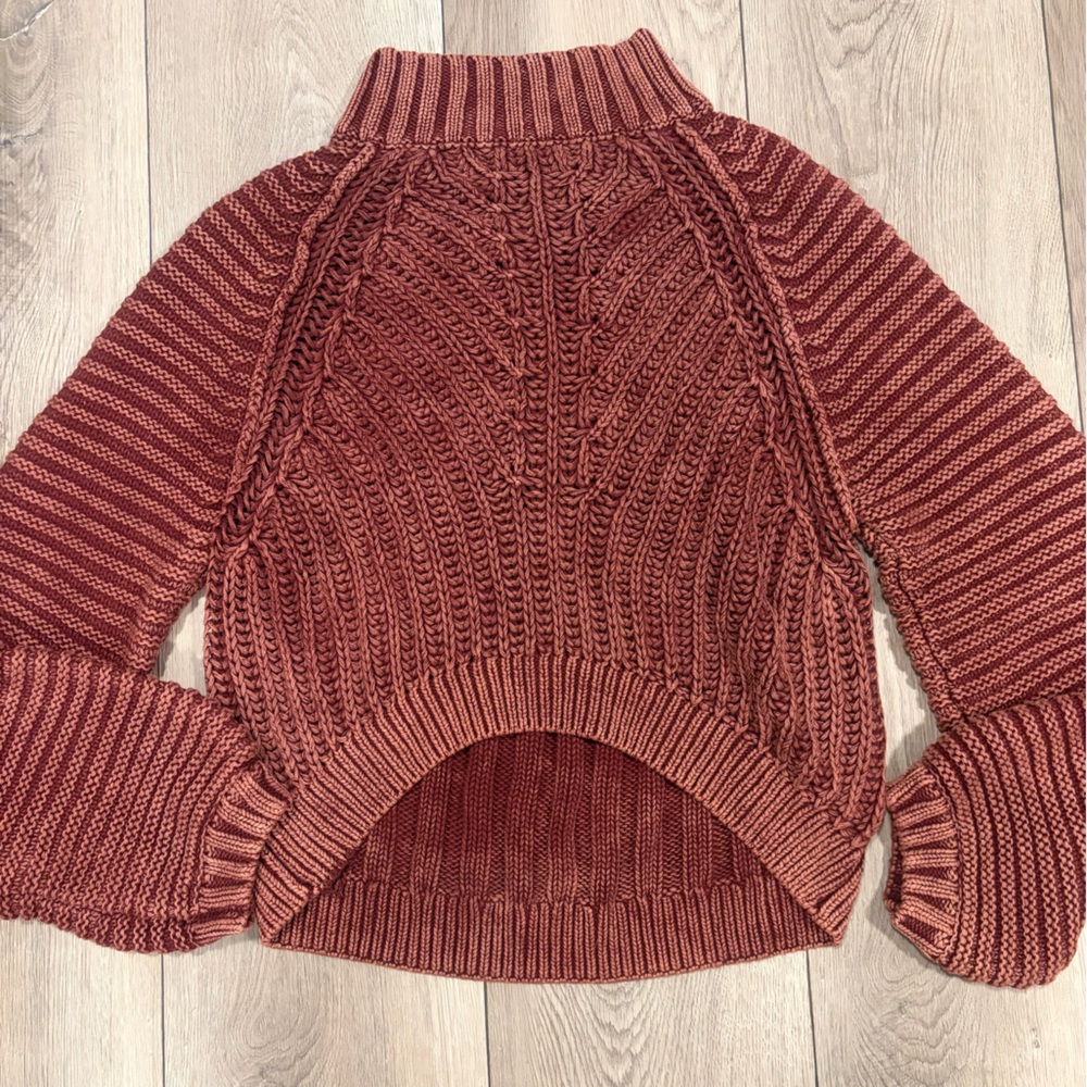 Free People Mock Neck Sweater in Dusty Maroon